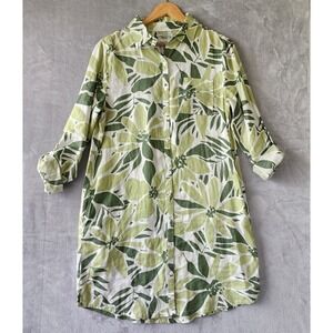 Nicole Miller Linen Dress Womens Size Medium European Flax Tropical Shirt Pocket